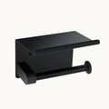 Matte black wall mounted toilet paper holder with shelf, modern bathroom hardware