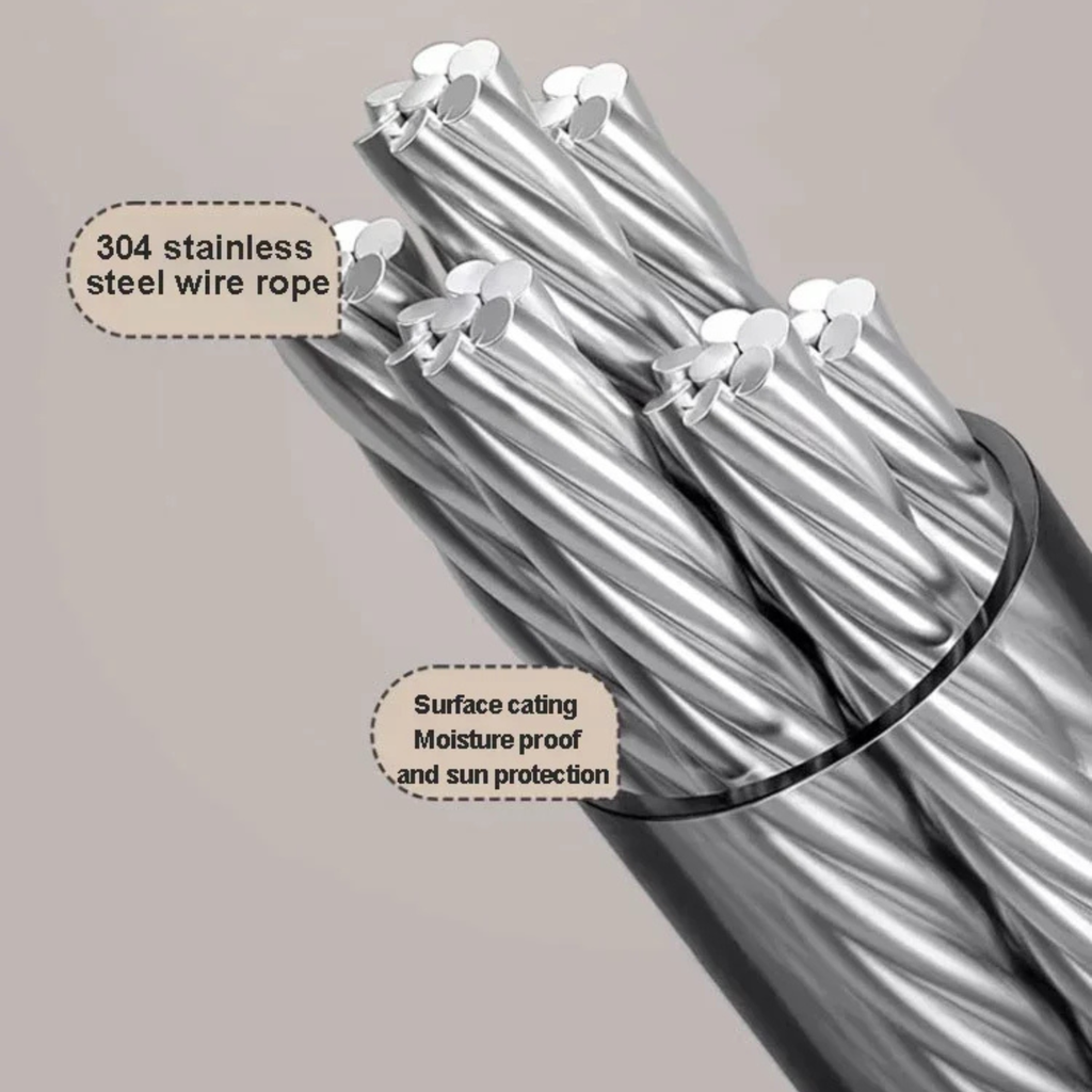 Close-up of 304 stainless steel wire rope with moisture-proof, sun protection coating