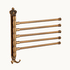 Vintage brass wall mounted drying rack with five adjustable rods for towels or clothes