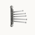 Wall mounted folding drying rack with six extendable metal arms for space-saving laundry.