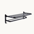 Wall mounted black metal drying rack with towel bar for modern bathrooms