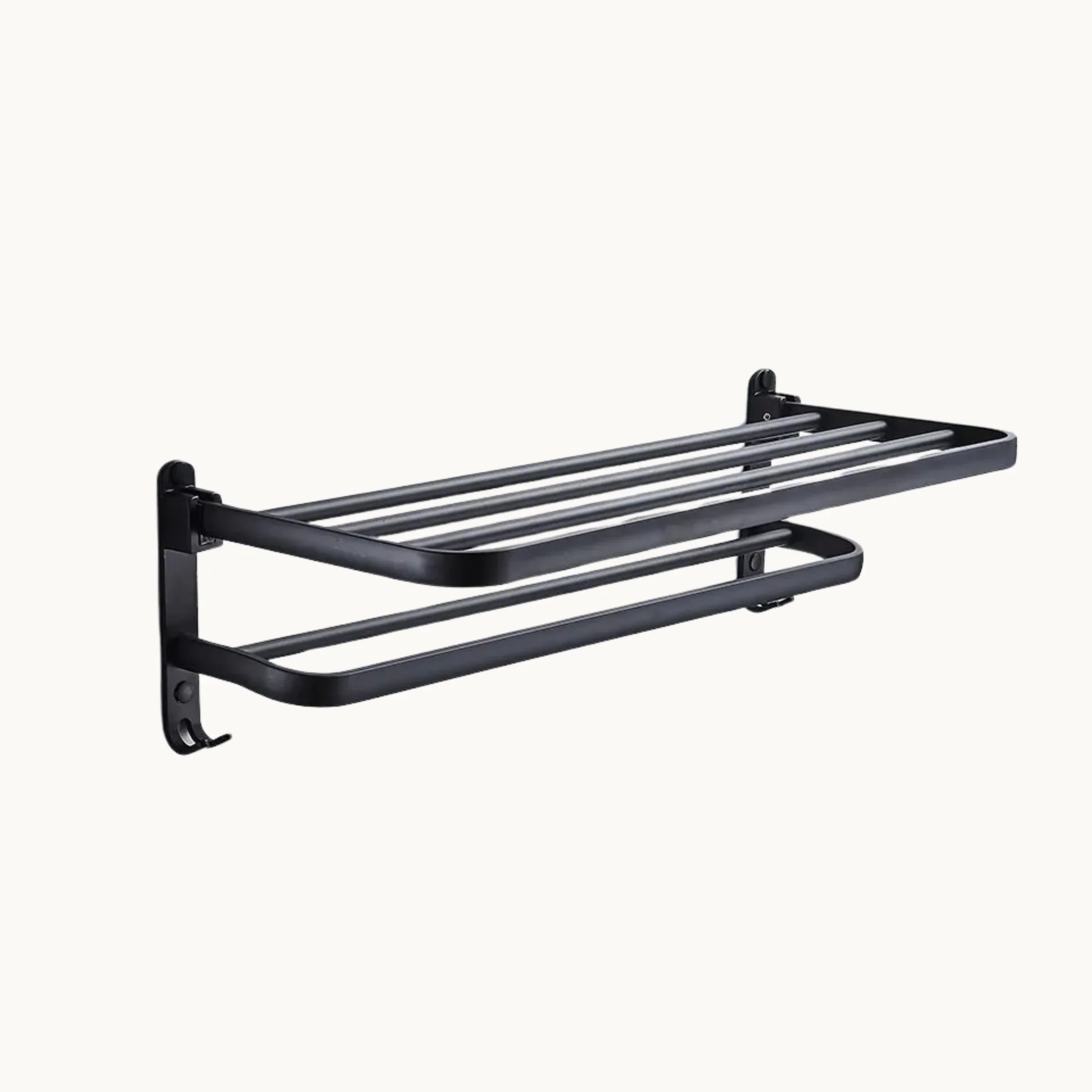 Wall mounted black metal drying rack with towel bar for modern bathrooms