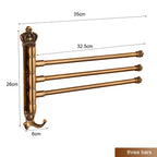 Antique bronze wall mounted three-bar towel rack with rotatable arms and measurements