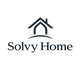 Minimalist house logo with text 'Solvy Home' in modern black font on white background.