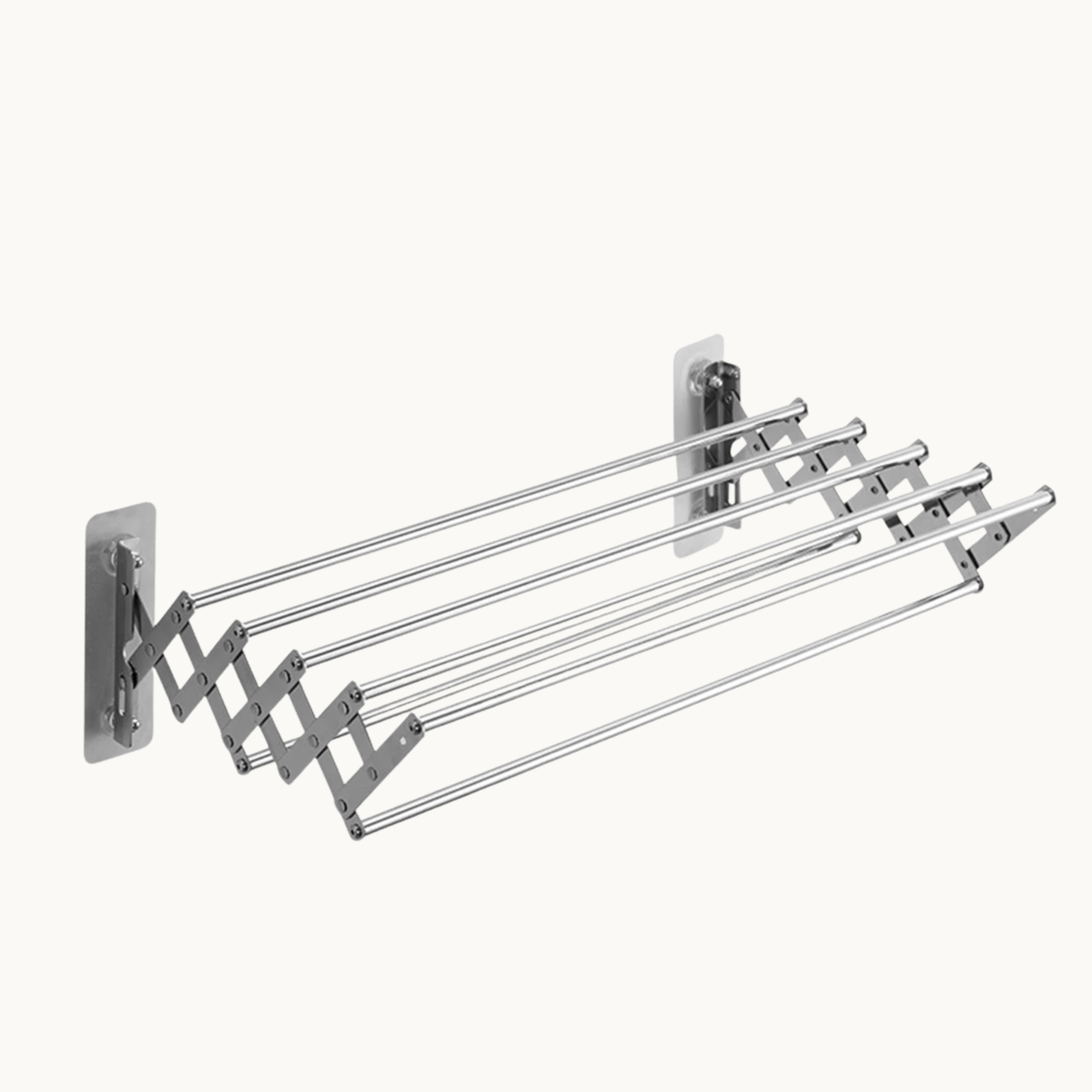 Wall mounted retractable drying rack with stainless steel rods, space-saving design